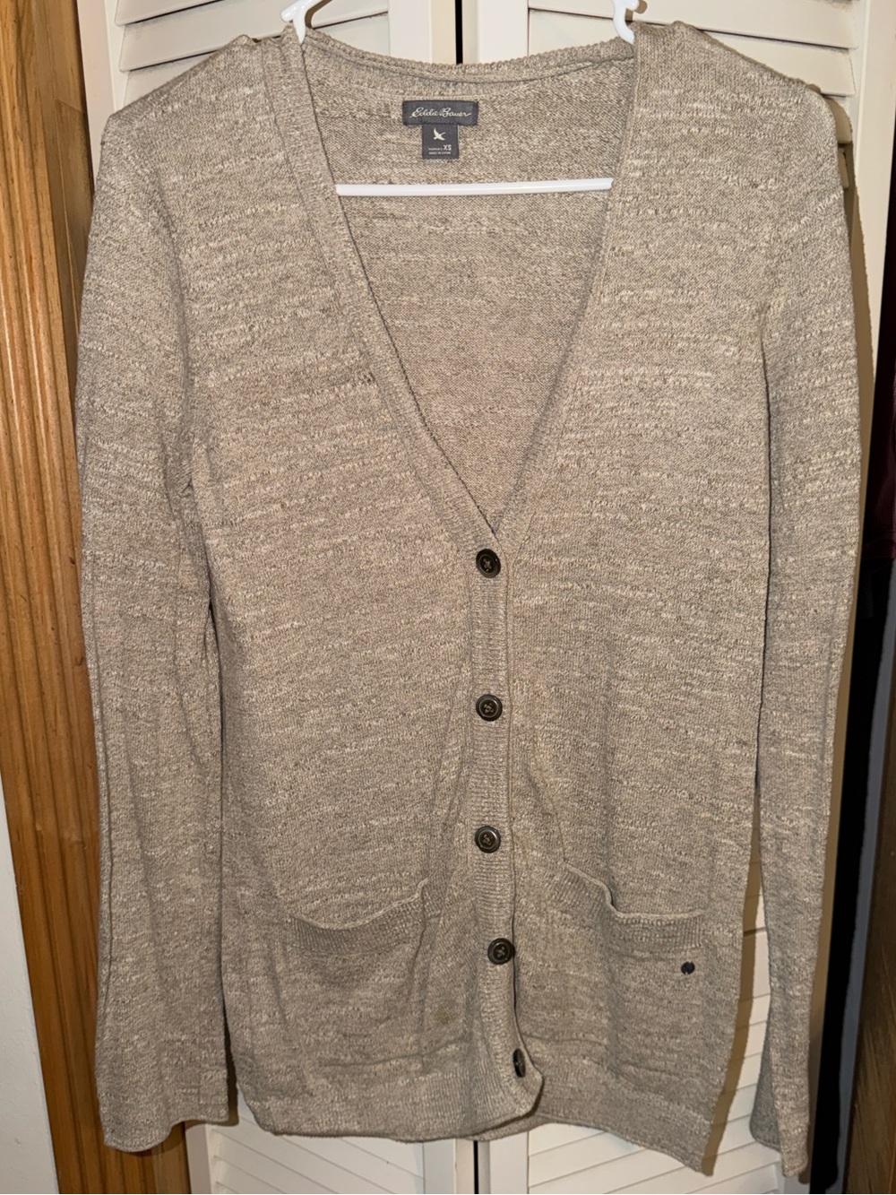 Eddie Bauer Neutral Taupe Button Front V-Neck Cardigan